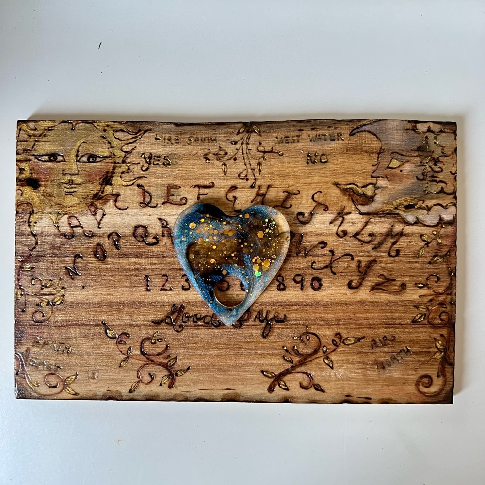 Travel-Size Spirit Board on Pine Wood + Resin Planchette